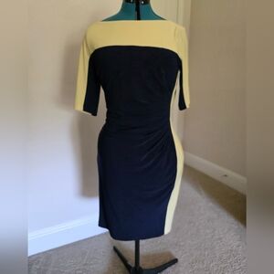 Lauren Ralph Lauren Navy and Yellow Midi Dress.